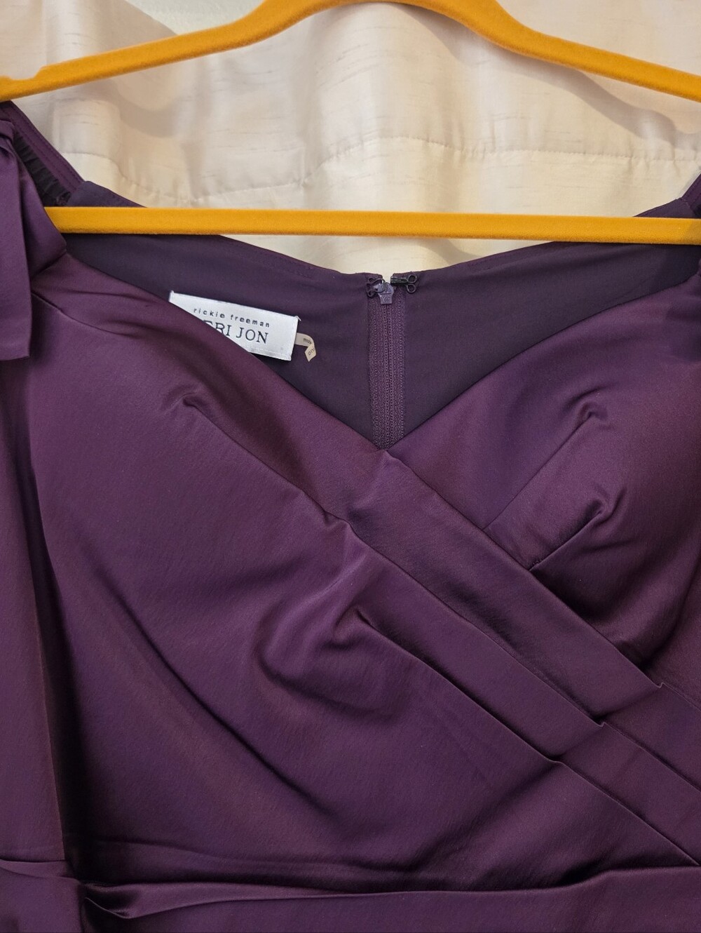 Teri Jon Deep Plum Off-the-shiulder Wrap Bodice Dress